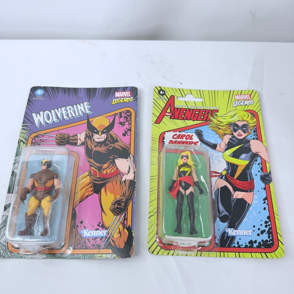 Marvel Legends Retro Wolverine Carol Danvers 3.75 Action Figure Set Kenner Style